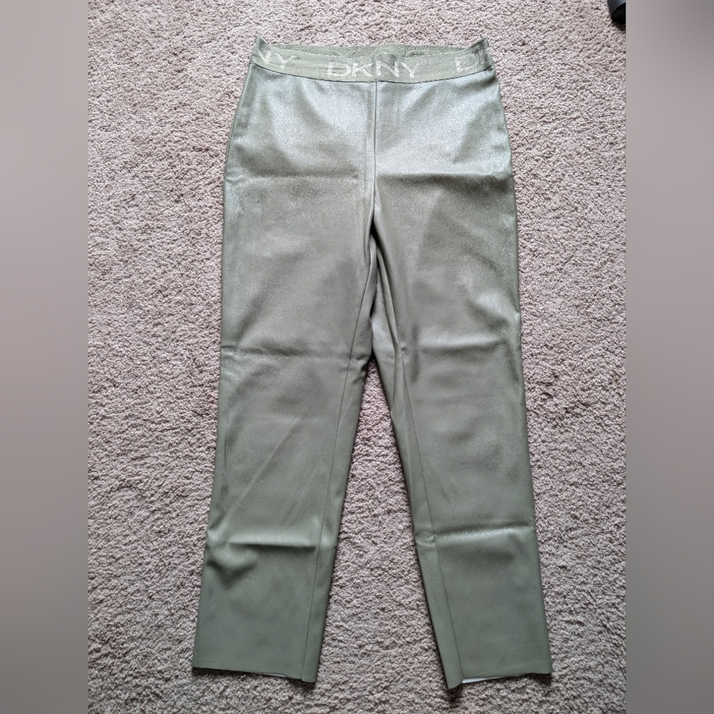 DKNY Thyme Tan Elastic Waist Faux Leather Stretch Pants Women’s